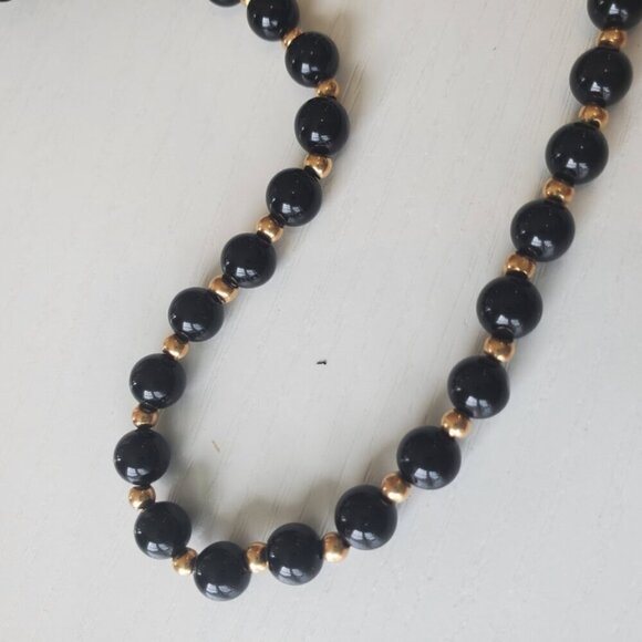 VICTORIAN BLACK ONYX &14K Yellow GOLD Beaded STRAND Necklace Antique f/ 1800's - Picture 8 of 8
